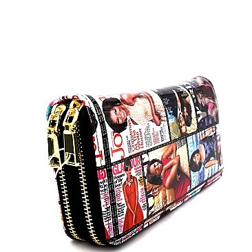 W4099MO-LP Magazine Cover Double Zipper Patent Wristlet Wallet