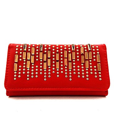 Rhinestone Studded Modern Trifold Wallet