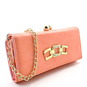 Rhinestone & Hardware Kiss-lock Wallet Cross Body