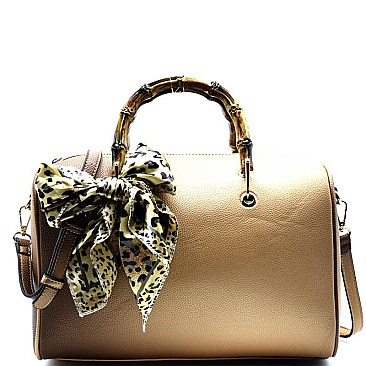 WE0013-LP Scarf Accent Bamboo Handle Satchel