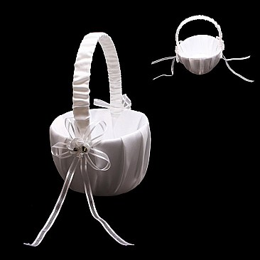FASHIONABLE WEDDING SATIN RUFFLED FLOWER GIRL BASKET SLWED833