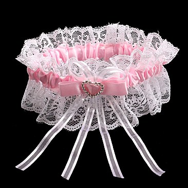 FASHIONABLE WEDDING GARTER W/ LACE AND HEART RHINESTONES SLWED846