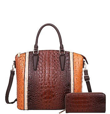 Crocodile Satchel Set With Wallet