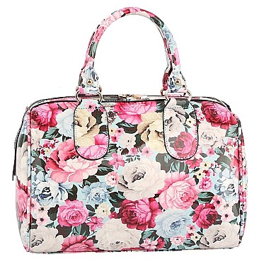 Glossy Flower Print 2-in-1 Boston Satchel Bag