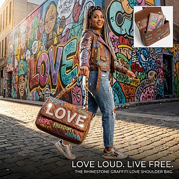 Graffiti Quilted Rhinestone Love Shoulder bag / Cross-body