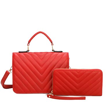 2 IN 1 Quilted Top Handle Shoulder Bag with Wallet