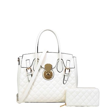 white quilted satchel with wallet 