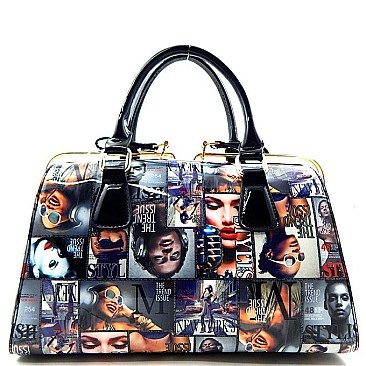 Magazine Print Metal Frame Slide Clap Satchel