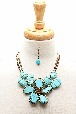 STYLISH FLORAL BEADS AND STONES SET FASHION NECKLACE AND EARRING SET JYWS-1894