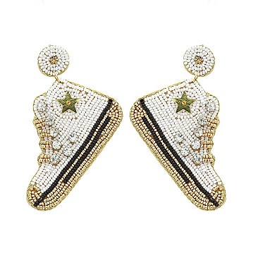 Trendy 2" Handmade Seed Beads Sneakers Earrings