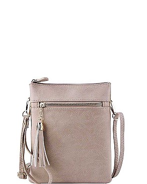 CHIC FAUX LEATHER TASSLED ZIP FASHION CROSSBODY BAG JYWU-022