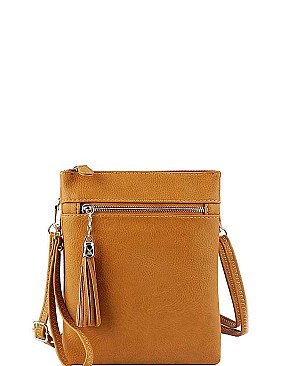 CHIC FAUX LEATHER TASSLED ZIP FASHION CROSSBODY BAG JYWU-022