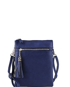 CHIC FAUX LEATHER TASSLED ZIP FASHION CROSSBODY BAG JYWU-022