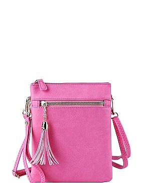 CHIC FAUX LEATHER TASSLED ZIP FASHION CROSSBODY BAG JYWU-022