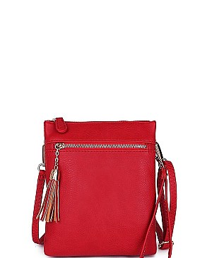 CHIC FAUX LEATHER TASSLED ZIP FASHION CROSSBODY BAG JYWU-022