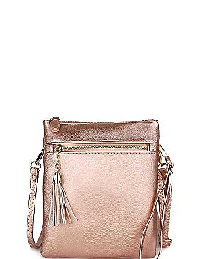 CHIC FAUX LEATHER TASSLED ZIP FASHION CROSSBODY BAG JYWU-022