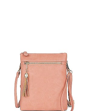 CHIC FAUX LEATHER TASSLED ZIP FASHION CROSSBODY BAG JYWU-022