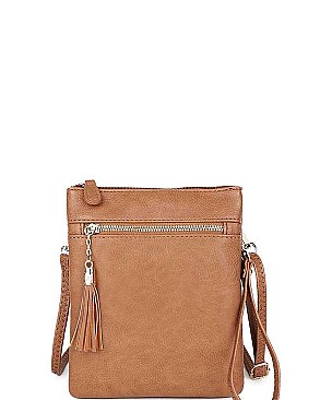 CHIC FAUX LEATHER TASSLED ZIP FASHION CROSSBODY BAG JYWU-022