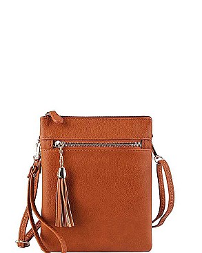 CHIC FAUX LEATHER TASSLED ZIP FASHION CROSSBODY BAG JYWU-022