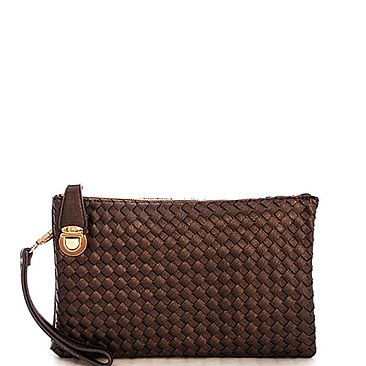 FASHION CUTE TRENDY SMOOTH PU LEATHER WOVEN CLUTCH CROSSBODY BAG WITH TWO STRAPS  JYWU-042