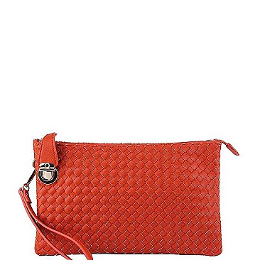 FASHION CUTE TRENDY SMOOTH PU LEATHER WOVEN CLUTCH CROSSBODY BAG WITH TWO STRAPS  JYWU-042