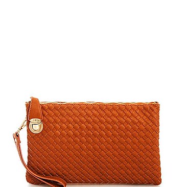 FASHION CUTE TRENDY SMOOTH PU LEATHER WOVEN CLUTCH CROSSBODY BAG WITH TWO STRAPS  JYWU-042