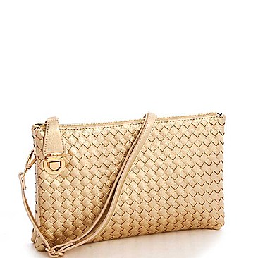 FASHION CUTE TRENDY SMOOTH PU LEATHER WOVEN CLUTCH CROSSBODY BAG WITH TWO STRAPS  JYWU-042