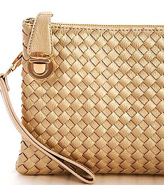 FASHION CUTE TRENDY SMOOTH PU LEATHER WOVEN CLUTCH CROSSBODY BAG WITH TWO STRAPS  JYWU-042