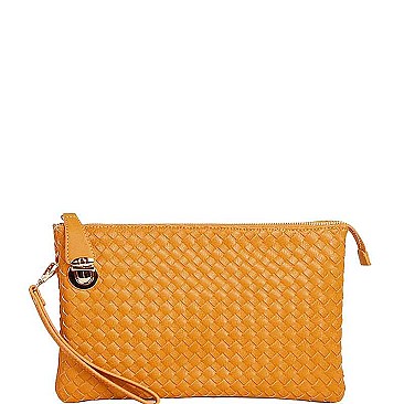 FASHION CUTE TRENDY SMOOTH PU LEATHER WOVEN CLUTCH CROSSBODY BAG WITH TWO STRAPS  JYWU-042