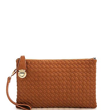 FASHION CUTE TRENDY SMOOTH PU LEATHER WOVEN CLUTCH CROSSBODY BAG WITH TWO STRAPS  JYWU-042