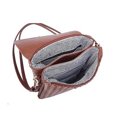 FASHION LEATHER CRISS CROSSED DESIGN CROSSBODY BAG
