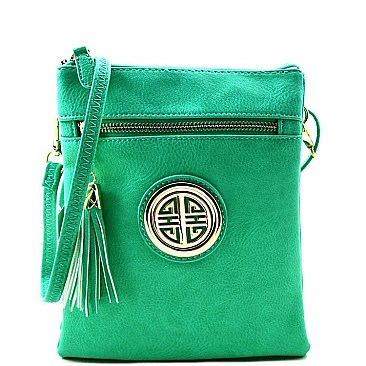 Tripe Compartment Emblem Tall Cross Body