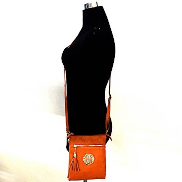 Tripe Compartment Emblem Tall Cross Body