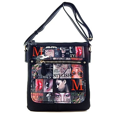 Magazine Print Multi Compartment Cross Body