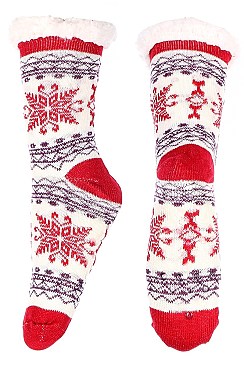 Pack of (12 Pairs) ASSORTED COLOR SNOWFLAKE ANTI-SKID WINTER SLIPPER SOCKS