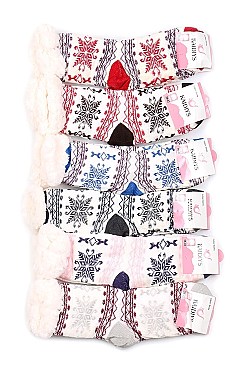 Pack of (12 Pairs) ASSORTED COLOR SNOWFLAKE ANTI-SKID WINTER SLIPPER SOCKS