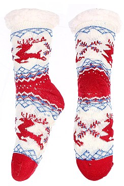 Pack of (12 Pairs) ASSORTED COLOR Reindeer ANTI-SKID WINTER SLIPPER SOCKS