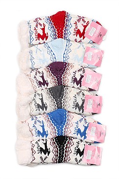 Pack of (12 Pairs) ASSORTED COLOR Reindeer ANTI-SKID WINTER SLIPPER SOCKS