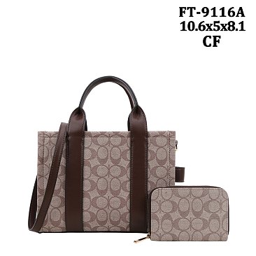 2-IN-1 Oval Print Quality Satchel Wallet Set