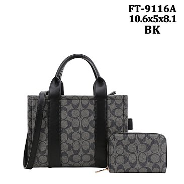 2-IN-1 Oval Print Quality Satchel Wallet Set