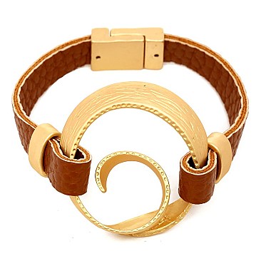 XB1236-LP Swirled Brushed Metal Leather Bracelet