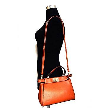 Twist-lock Structured Small Size Leather Like Satchel