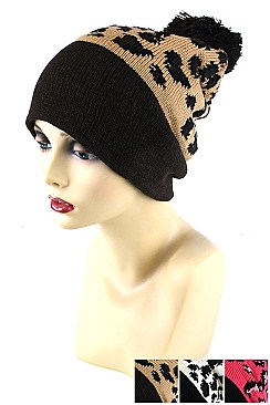 Pack of (12 pieces) KNITTED LEOPARD BEANIES FM-XBH2052