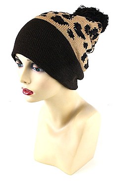Pack of (12 pieces) KNITTED LEOPARD BEANIES FM-XBH2052