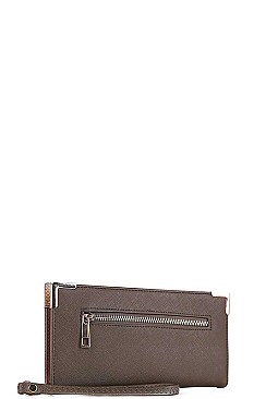 FRONT ZIPPER POCKET LONG WALLET WITH HAND STRAP
