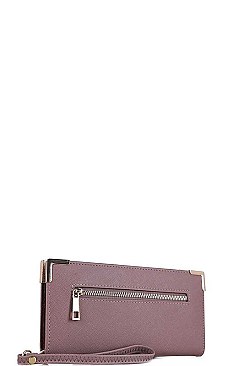 FRONT ZIPPER POCKET LONG WALLET WITH HAND STRAP