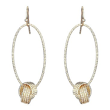 XE1345-LP Brass Metal Texture Open-Cut Oval Love-Knot Earring