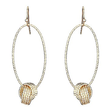 XE1345-LP Brass Metal Texture Open-Cut Oval Love-Knot Earring