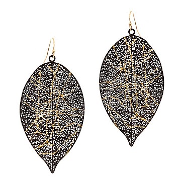 TRENDY ACCENTED COLOR-COATED METAL FILIGREE LEATHER SHAPE EARRINGS MH-XE2270
