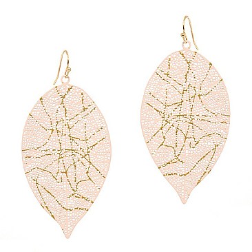 TRENDY ACCENTED COLOR-COATED METAL FILIGREE LEATHER SHAPE EARRINGS MH-XE2270